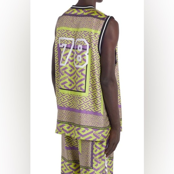 Versace La Greca Logo Silk Basketball Jersey Tank Top Size XL - Picture 7 of 14